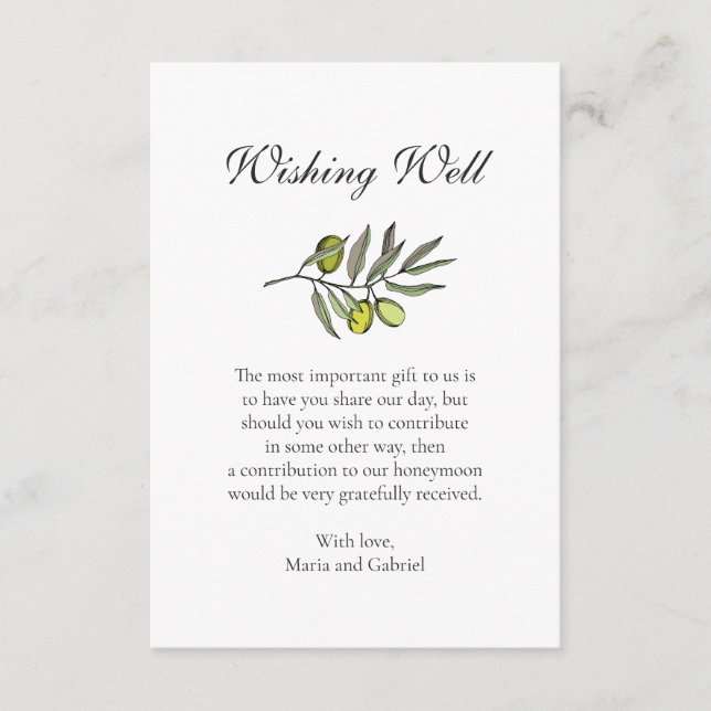 Tarjeta De Recepción Oliva. Elegante deseando bien. Boda de estilo tosc (Anverso)