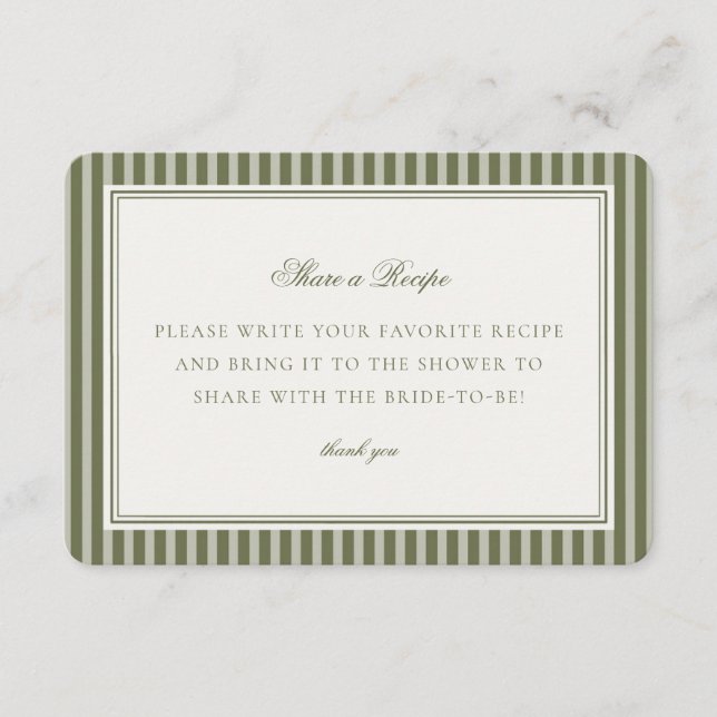 Tarjeta De Recepción Oliva Martini Verde Rayado Insertar una Receta (Anverso)
