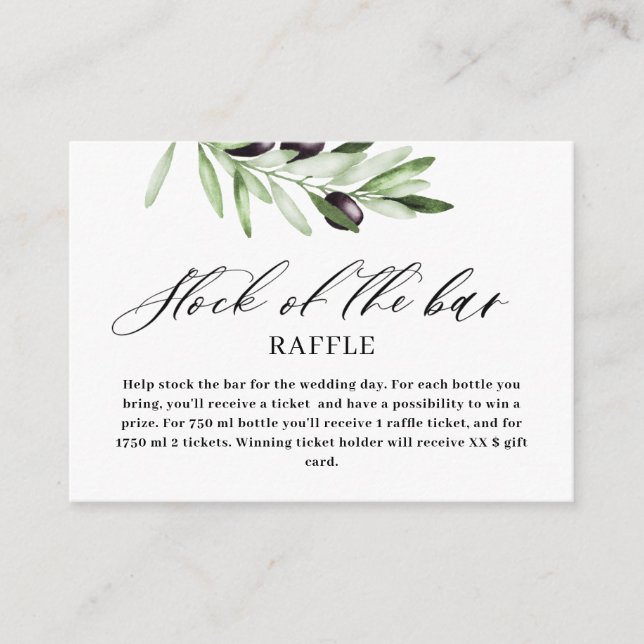 Tarjeta De Recepción Oliva Verde Abastecer la barra Despedida de Solter (Anverso)