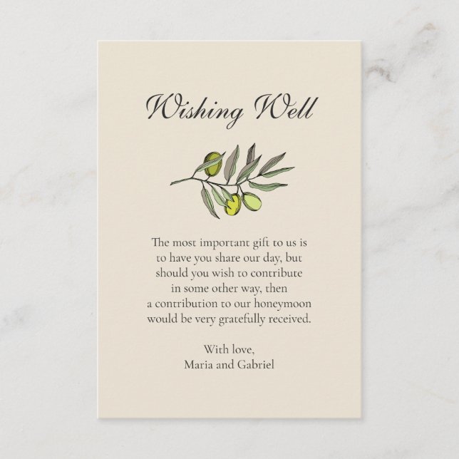 Tarjeta De Recepción Olive Botanical deseando bien. Boda de estilo tosc (Anverso)