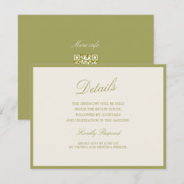 Tarjeta De Recepción Olive Estate Calligraphy Wedding QR Details Card
