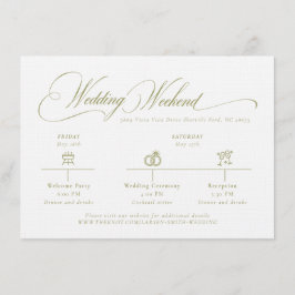 Tarjeta De Recepción Olive Gree Monogram Wedding Details Enclosure Card