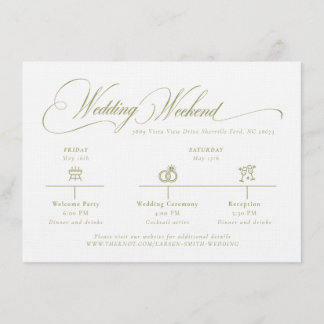 Tarjeta De Recepción Olive Gree Monogram Wedding Details Enclosure Card