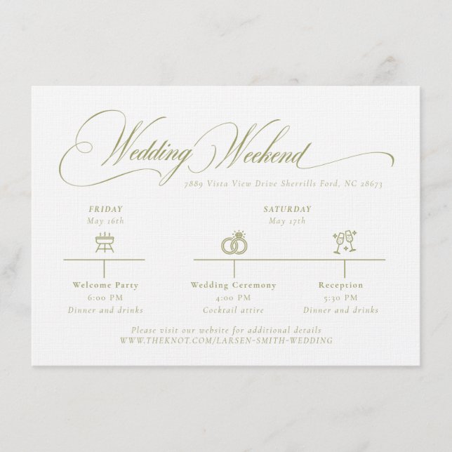 Tarjeta De Recepción Olive Gree Monogram Wedding Details Enclosure Card (Anverso)