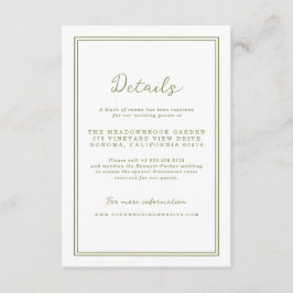 Tarjeta De Recepción Olive Green Modern Wedding Details Card