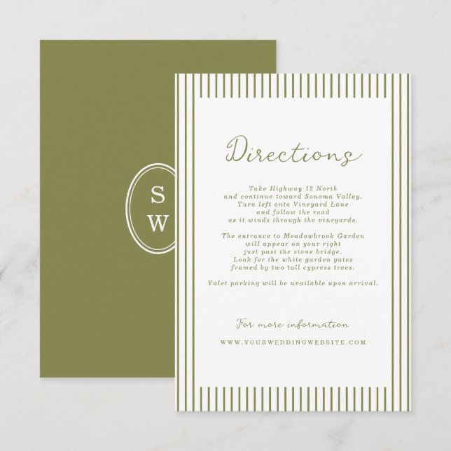 Tarjeta De Recepción Olive Green Modern Wedding Directions Card (Anverso / Reverso)