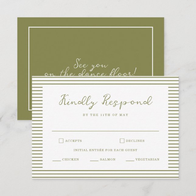 Tarjeta De Recepción Olive Green Modern Wedding RSVP Card (Anverso / Reverso)
