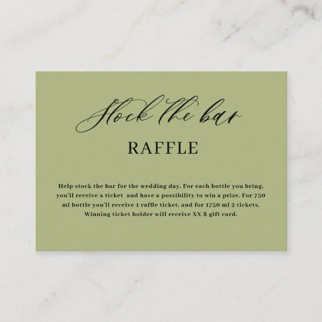 Tarjeta De Recepción Olive  Green Script Stock the bar Bridal Shower  (Anverso)