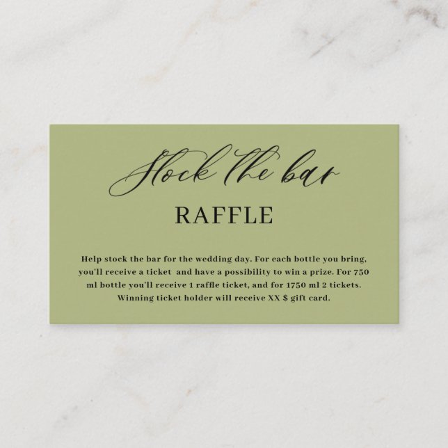 Tarjeta De Recepción Olive  Green Script Stock the bar Bridal Shower  (Anverso)