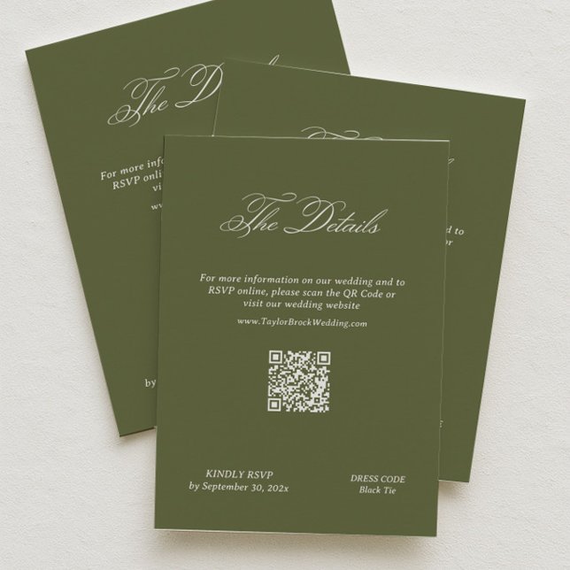Tarjeta De Recepción Olive Green Wedding Details Qr Code (Subido por el creador)