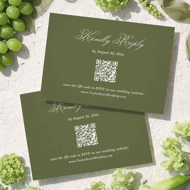 Tarjeta De Recepción Olive Green Wedding RSVP Qr Code (Subido por el creador)
