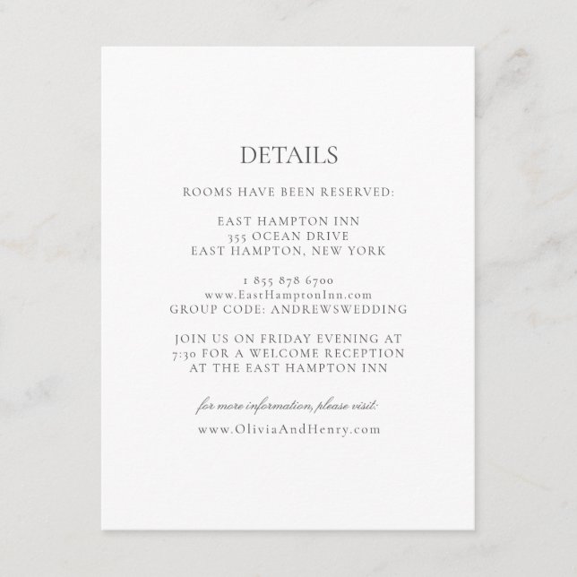 Tarjeta De Recepción Olivia Elegant Simple Gris Blanco Detalles Boda (Anverso)