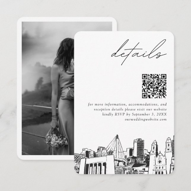 Tarjeta De Recepción Omaha Boda Detalles modernos Código QR (Anverso / Reverso)