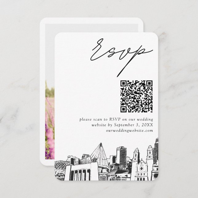 Tarjeta De Recepción Omaha Boda RSVP moderno Código QR (Anverso / Reverso)