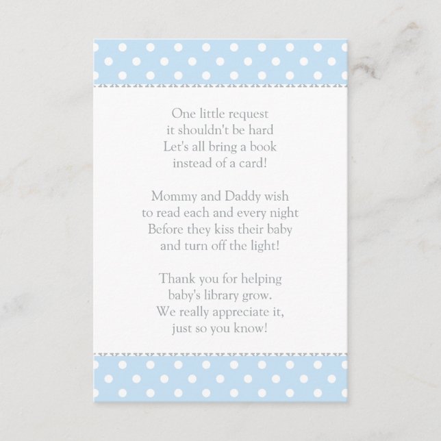Tarjeta De Recepción One Little Request Blue Baby Shower Book (Anverso)