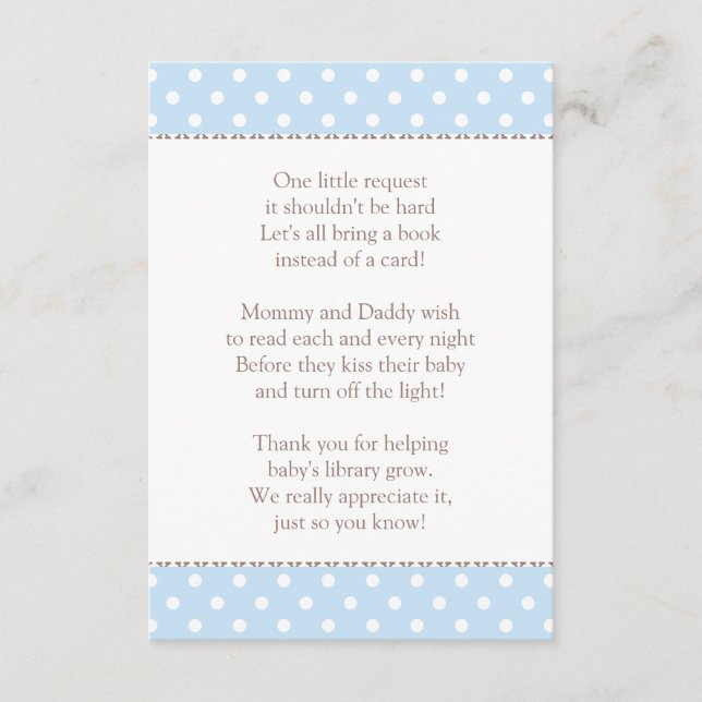 Tarjeta De Recepción One Little Request Blue Baby Shower Book (Anverso)