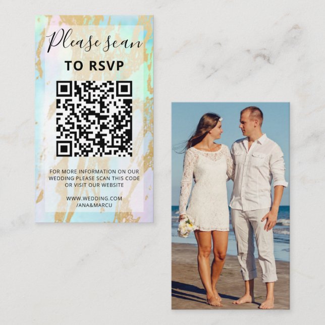 Tarjeta De Recepción Opal Gemstone Gold Elegante moderno con código QR (Anverso / Reverso)