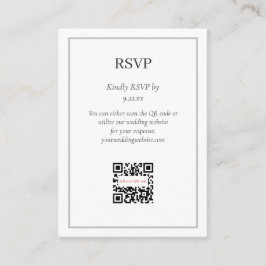 Tarjeta De Recepción Opción de código QR RSVP Gris simple y elegante