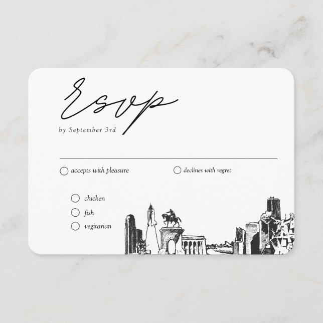 Tarjeta De Recepción Opción de comida tradicional RSVP de Houston Boda (Anverso)