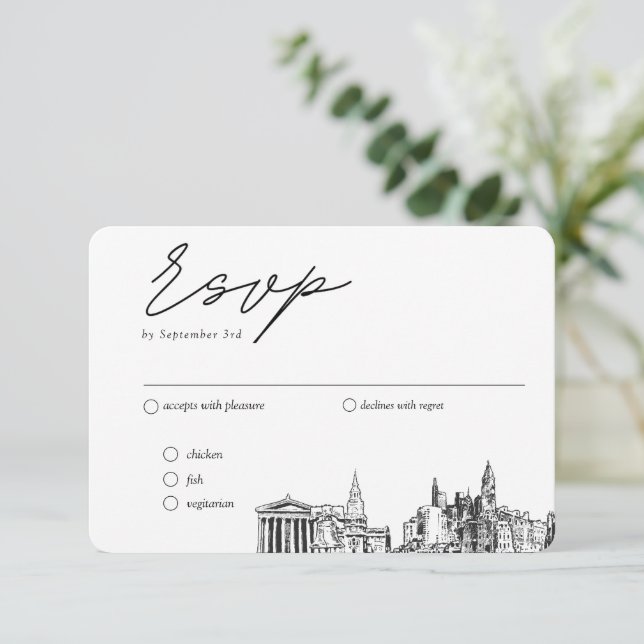 Tarjeta De Recepción Opción tradicional de comidas RSVP para Bodas de F (Anverso de pie)