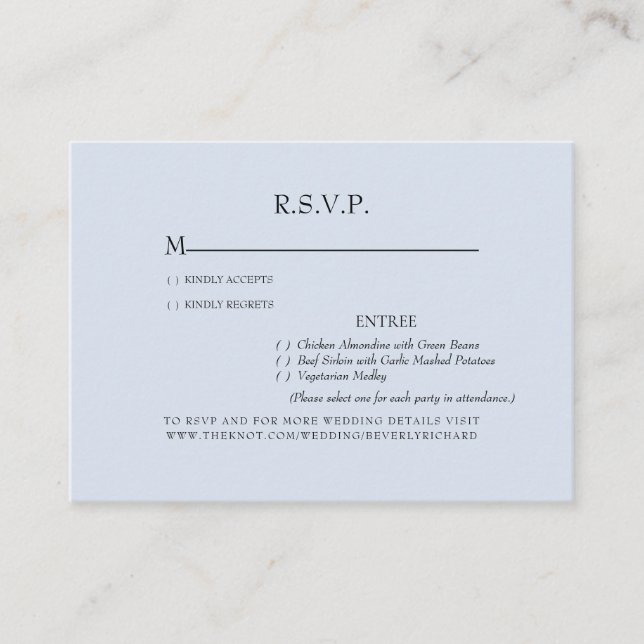 Tarjeta De Recepción Opciones de azul turbio Gabinete RSVP de boda (Anverso)