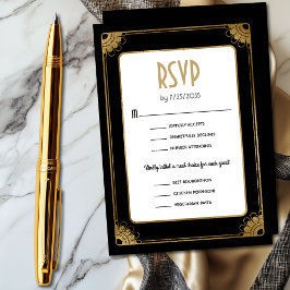 Tarjeta De Recepción Opciones de comida estilo Art Deco de oro negro RS