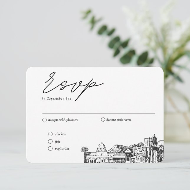 Tarjeta De Recepción Opciones de comida tradicionales para RSVP en boda (Anverso de pie)