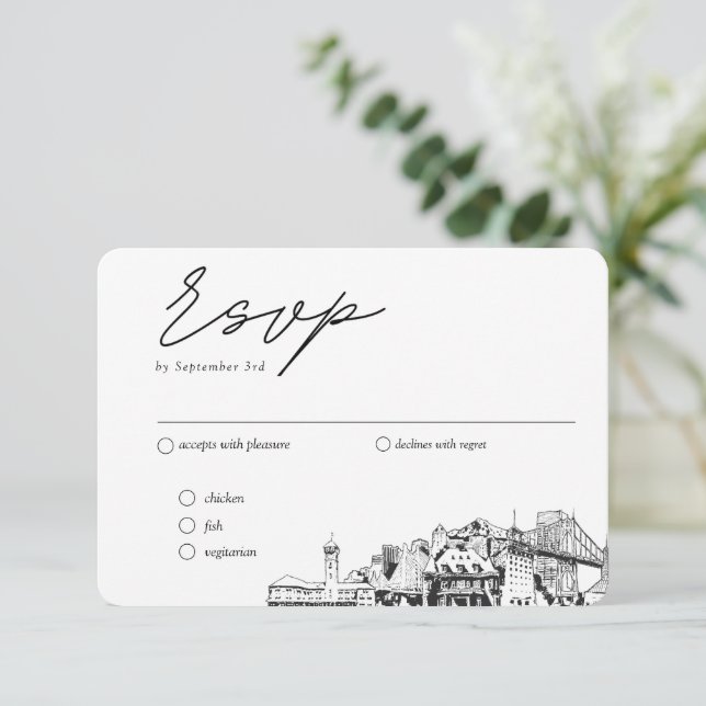 Tarjeta De Recepción Opciones de comidas RSVP tradicionales de Portland (Anverso de pie)