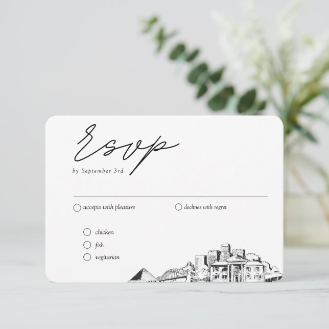 Tarjeta De Recepción Opciones de comidas tradicionales de Memphis Boda  (Anverso de pie)