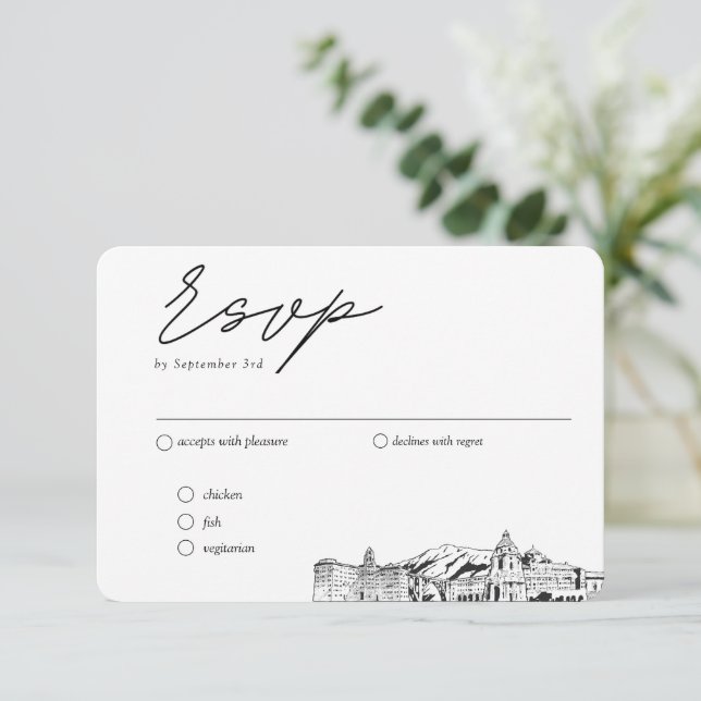 Tarjeta De Recepción Opciones de comidas tradicionales de Pasadena Boda (Anverso de pie)