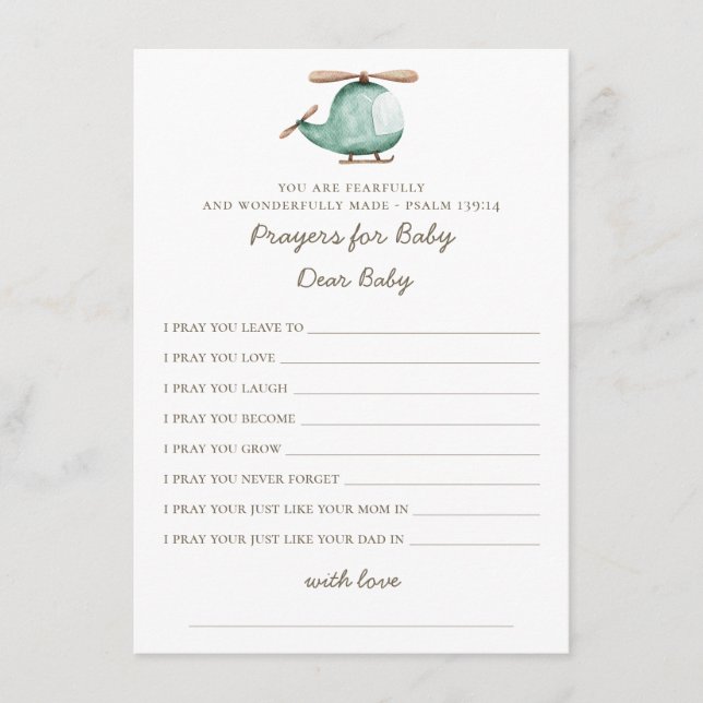 Tarjeta De Recepción Oraciones para el bebé | Baby Shower de helicópter (Anverso)