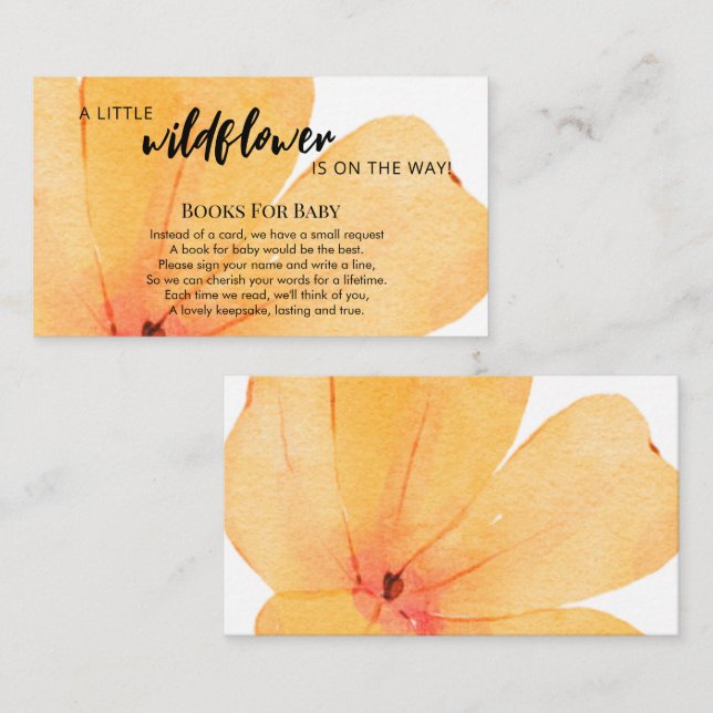 Tarjeta De Recepción Orange Little Wildflower On the Way Books for Baby (Anverso / Reverso)