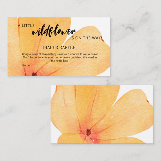 Tarjeta De Recepción Orange Little Wildflower On the Way Diaper Raffle (Anverso / Reverso)