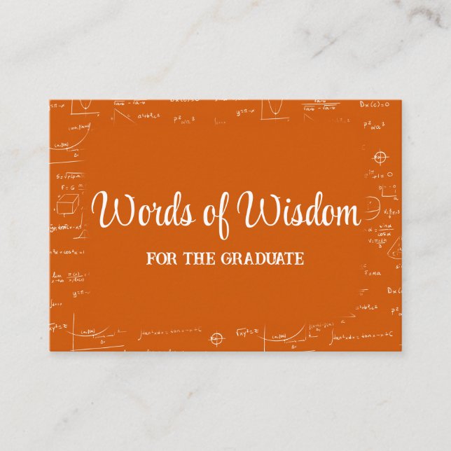 Tarjeta De Recepción Orange White Graduate Words of Wisdom Advice (Anverso)