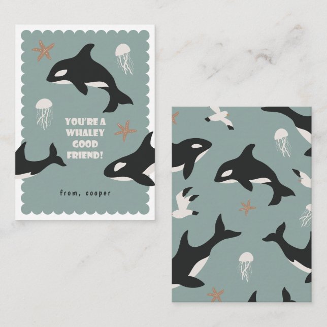 Tarjeta De Recepción Orca Whale Class Valentine Card (Anverso / Reverso)