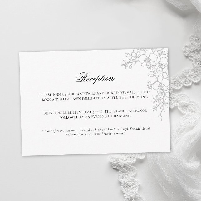 Tarjeta De Recepción Orchid Elevated White Formal Traditional Wedding (orchid wedding enclosure card formal modern classic traditional black tie parents hosted white)
