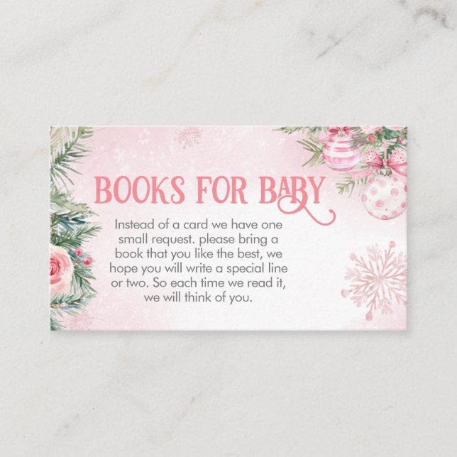 Tarjeta De Recepción Ornamentos de Navidad rosa Libros de Invierno para (Anverso)