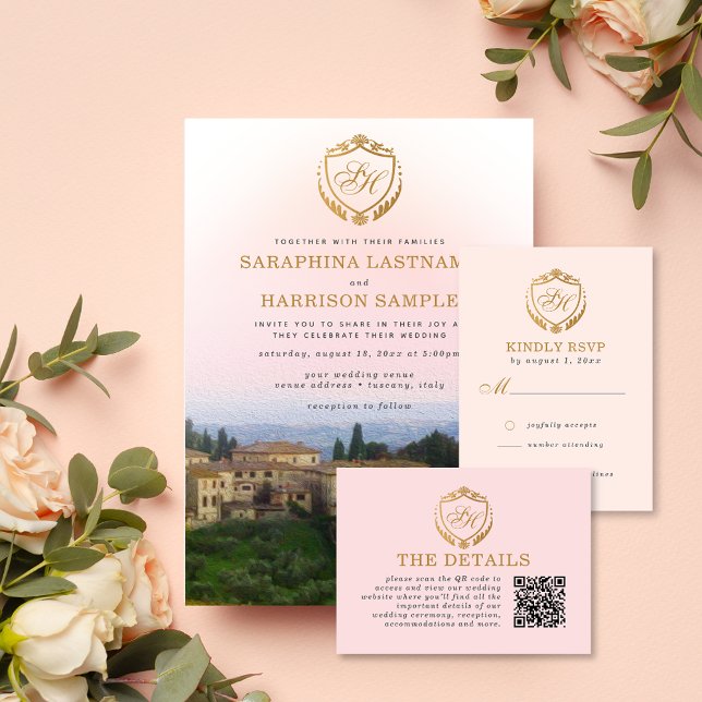 Tarjeta De Recepción Ornate Gold Escudo Peach Toscana Italia Wedding RS (Subido por el creador)