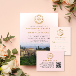 Tarjeta De Recepción Ornate Gold Escudo Toscana Boda Detalles del códig