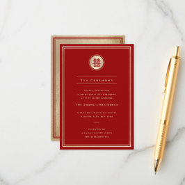 Tarjeta De Recepción Oro Clásico Círculo Doble Felicidad Tea Ceremonia