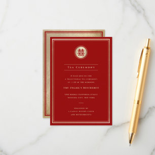 Tarjeta De Recepción Oro Clásico Círculo Doble Felicidad Tea Ceremonia
