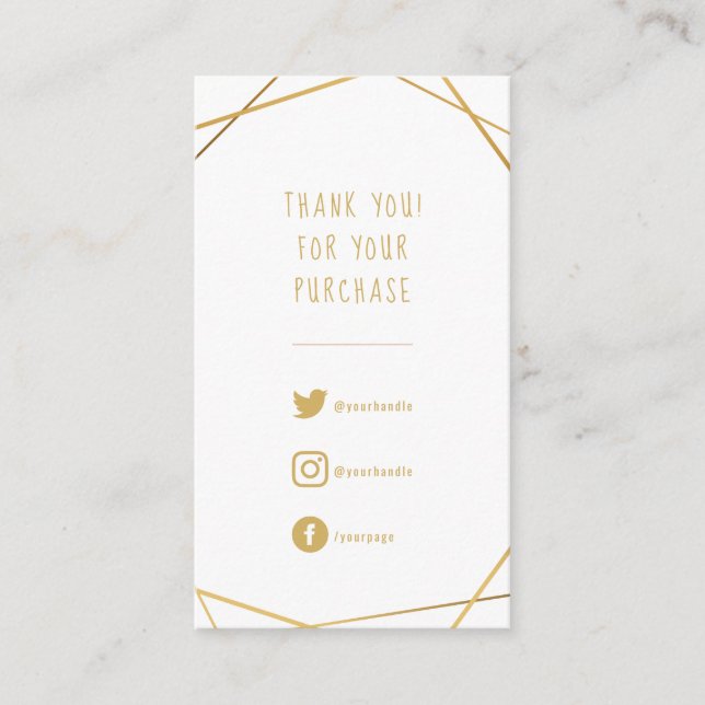 Tarjeta De Recepción Oro geométrico gracias a los pedidos de clientes (Anverso)