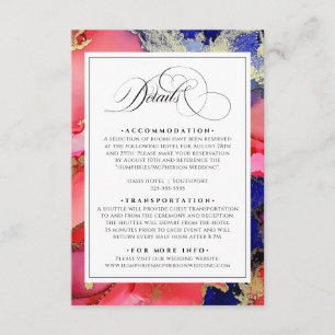 Tarjeta De Recepción Oro morado y Boda rojo