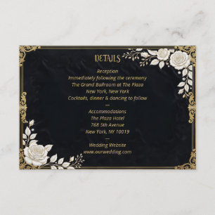 Tarjeta De Recepción Oro Negro Rosa Blanca Lujo Elegante Formal