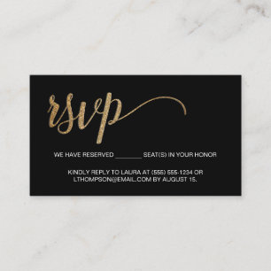 Tarjeta De Recepción Oro Negro RSVP sin correo Asiento Reservado Pequeñ