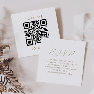 Tarjeta De Recepción Oro Presupuesto Escritura Blanca Boda Código QR RS