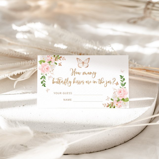 Tarjeta De Recepción Oro rubio floral adivina cuántos besos de mariposa (Subido por el creador)