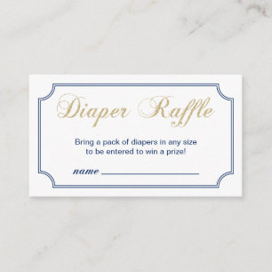 Tarjeta De Recepción Oro y marina   Boy Baby Shower Diaper Raffle Ticke