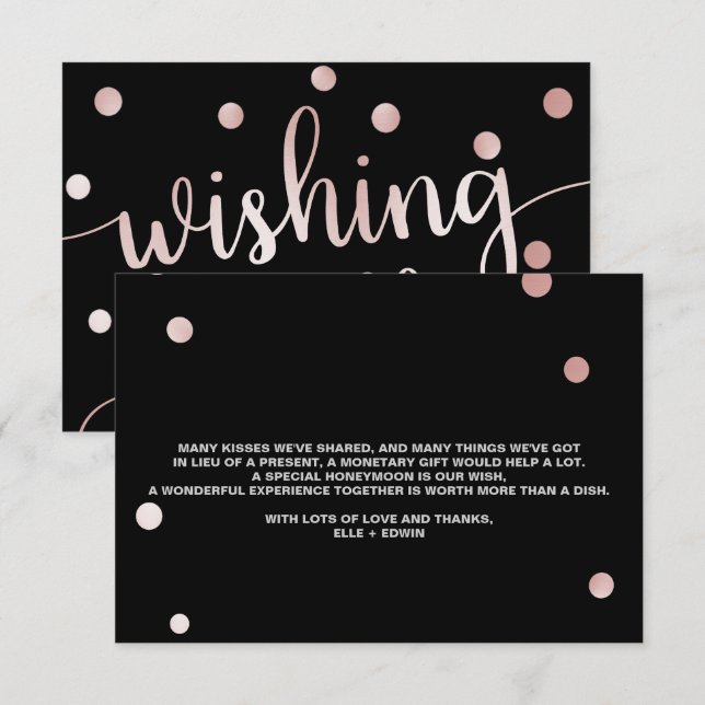 Tarjeta De Recepción Oro y negro Rosa | Boda Glam Deseando Bien (Anverso / Reverso)
