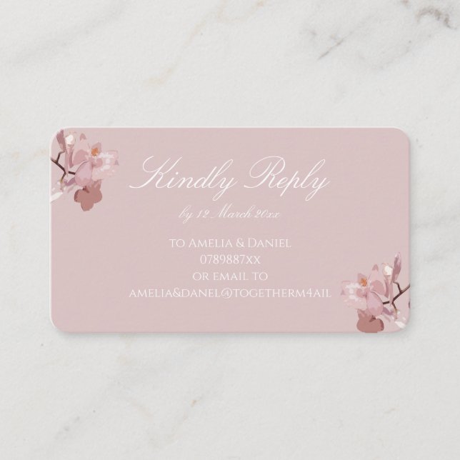 Tarjeta De Recepción Orquídea Rosa Opaco RSVP (Anverso)